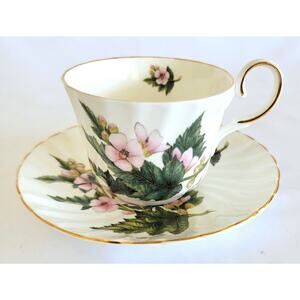 Regency Bone China Teacup and Saucer Set Pink Flowers Gold Trim England VTG
